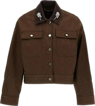 Simone Rocha Embellished-collar Cropped Denim Jacket