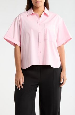 Lyss&eacute; Corinna Oversize Short Sleeve Crop Button-Up Shirt in Rose at Nordstrom, Size 3 X