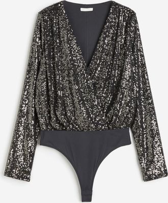 H&M Paillettenbody - Dunkelgrau