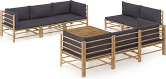 vidaXL Set De Muebles De Jard&iacute;n 9 Piezas Bamb&uacute; Y Cojines Gris Oscuro Vidaxl