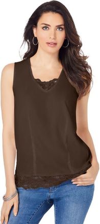 Roaman's Lace Trim Satin Tank in Chocolate at Nordstrom, Size 18