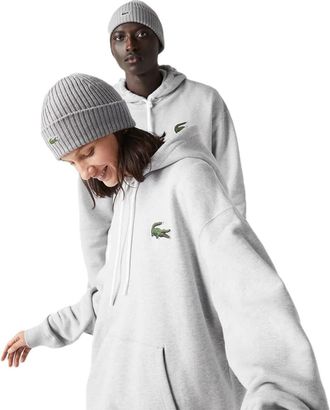 Lacoste Mens Crocodile Print Hooded Relaxed Fit Sweatshirt in Silver Chine - Size 2XS