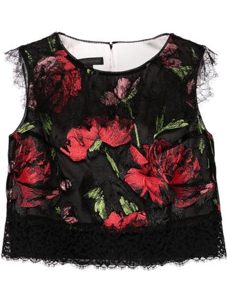 Shiatzy Chen Libre Collection floral embroidery top - Black