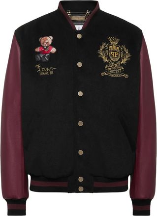 Philipp Plein Bomber Teddy Bear con maniche in pelle - Nero