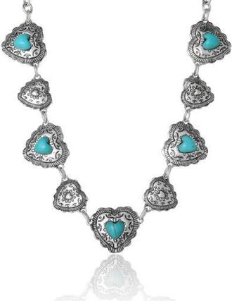 Jessica Simpson Turquoise Concho Statement Necklace, Antique Silver-Tone in Turquoise,silver at Nordstrom
