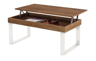 HOGAR 24 Mesa de centro Odin elevable madera maciza encerado patas blancas