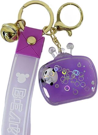 Generic KODDY Acrylic Into Oil Floating Cute Panda Quicksand Cartoon Creative Keychain Key Ring Couple Keychain Suitable for Keys to Prevent Loss, Purple