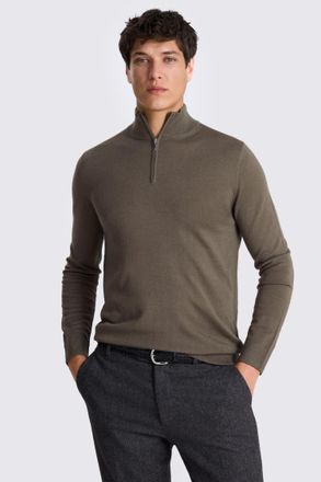 Moss Dark Taupe Merino Zip-Neck Jumper