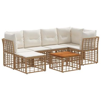 vidaXL Conjunto De Sof&aacute;s De Exterior 7 Pcs Natural Y Crema Poli&eacute;ster Vidaxl