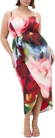 City Chic Sassy Pleat Front Midi Dress in Temptation Fl at Nordstrom, Size Xs