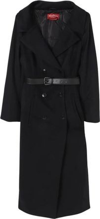 Max Mara Belted Coats, female, Black, Size: XS Elegant Black Wool Coat
