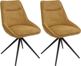 Hhg Hhg - Nunca Usado] Lote De 2 Sillas De Comedor 066, Silla De Cocina Sill&oacute;n Silla, Giratoria Autoposicionable Metal Tela/textil, Amarillo Mostaza