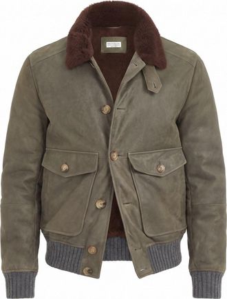 Brunello Cucinelli Waxed Shearling Bomber Jacket
