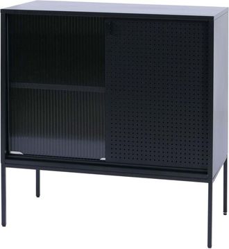 Hhg [nunca Usado] C&oacute;moda Hhg-455, Armario Aparador Alto, Compartimentos Industriales Puertas Correderas Metal 85x80x45cm, Negro