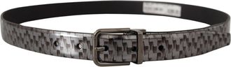 Dolce & Gabbana Mens Gray Herringbone Leather 3d Metal Buckle Belt
