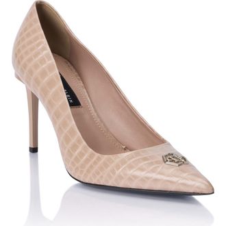 Philipp Plein Cocco Print Decolette Mid Heels Hexagon 9 Women in Beige at Nordstrom, Size 37