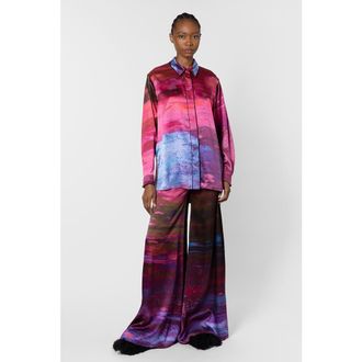 Roksanda Ilincic Leonara Printed Silk Top in Brush Cassis /Fushcia at Nordstrom, Size 6