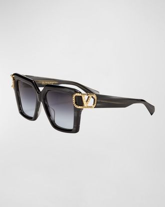 Valentino Garavani Uno Square Acetate & Titanium Sunglasses