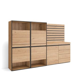 Skraut Home Zapatero, Armario Zapatos Botas, 227x145x35 Cm, Dormitorio, Habitaci&oacute;n, C&oacute;moda, Cajonera, Listones Decorativos, Estilo Moderno, Roble - Skraut Home