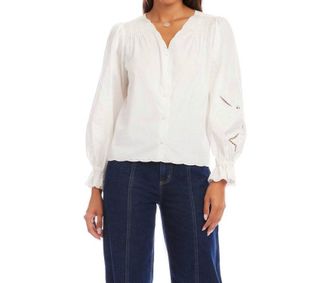 Karen Kane Embroidered Button-Front Top In Off White