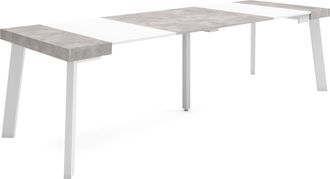 Skraut Home Mesa Consola Extensible, Mesa Comedor Plegable, 260, Para 12 Comensales, Patas De Madera, Estilo Moderno, Blanco Y Gris Cemento - Skraut Home
