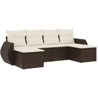 vidaXL Vidaxl - Set Sof&aacute;s De Jard&iacute;n 6 Piezas Y Cojines Rat&aacute;n Sint&eacute;tico Marr&oacute;n