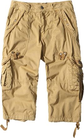 Generic Mens Ripstop Workout Gym Shorts Quick Dry 3/4 Capri Pants Short Multi Pockets Hiking Athletic Running Shorts (Khaki,32)