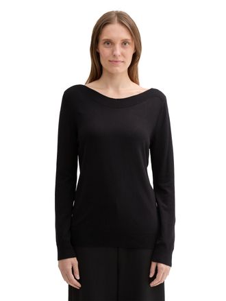 Tom Tailor Longpullover TOM TAILOR, Damen, Gr. XS (34), schwarz (deep schwarz), Obermaterial: 85% Viskose, 15% Polyamid, unifarben, regular fit taillenbedeckt, U
