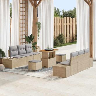 vidaXL Conjunto De Sof&aacute; De Jard&iacute;n Con Coj&iacute;n 9 Pcs Beige, Gris Claro Vidaxl