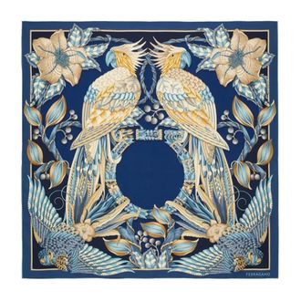 Ferragamo Parrots Print Silk Scarf - female - Ferragamo - Silk Scarves - Blue - ONE SIZE - Accessories