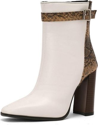 Generic Womens Square Toe Block Heel Chelsea Ankle Boots Retro Style for Daily Versatile Wear,White,1.5 UK