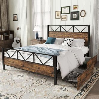 Matteo Metal Bed, 4ft6 Double Bed With 2 Drawerss, Durable & Sturdy in Black