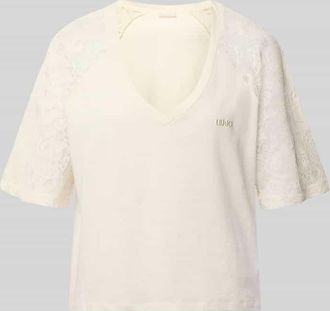 Liu Jo T-Shirt mit Spitze und Logo-Stitching in Offwhite, Gr&ouml;&szlig;e XXL