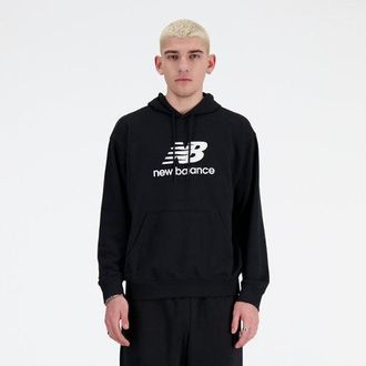 New Balance Uomo Sport Essentials Fleece Logo Hoodie in Nero/Bianco, Cotone, Taglia XL
