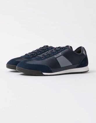 HUGO BOSS Mens BOSS Orange Nitan Mens Low-Top Trainers with Structured Trims - Open Blue 462 - Navy - Size: 11