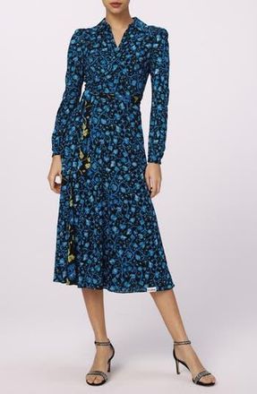 Diane Von F&uuml;rstenberg Phoenix Reversible Long Sleeve Dress in Hendrix Fr Tl/fleetwood Fk Bu at Nordstrom Rack, Size Large