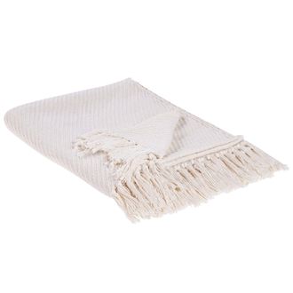 Beliani Manta De Algod&oacute;n Beige 125 X 150 Cm Hecho A Mano Flecos Yarsa