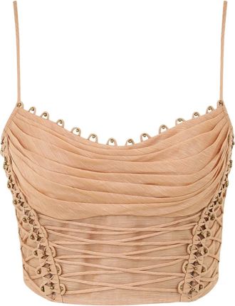 Zimmermann Rebellion beaded crop top - women - Linen/Flax/Silk - 1 - Neutrals