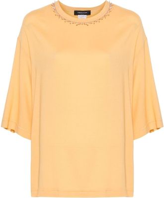 Fabiana Filippi Sablé bead-embellished T-shirt - women - Elastane/Viscose - 44 - Orange
