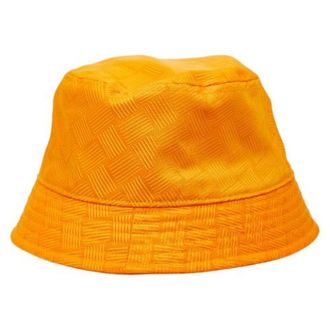 Bottega Veneta Pre-owned Accessories, male, Orange, Size: ONE SIZE Pre-owned Intrecciato Jacquard Nylon Polyester Bucket Hat