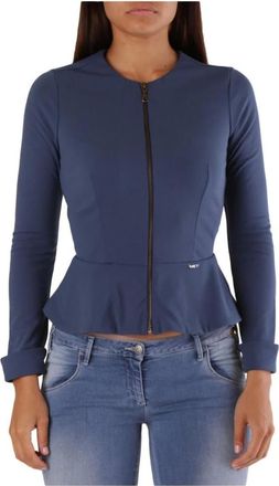 Met Met, Jassen, Dames, Blauw, S, Stijlvolle Peplum Jas met Ritssluiting