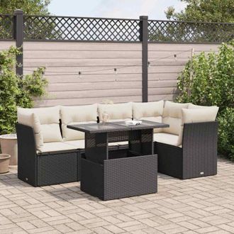vidaXL Vidaxl - Set De Sof&aacute;s De Jard&iacute;n 6 Piezas Y Cojines Rat&aacute;n Sint&eacute;tico Negro