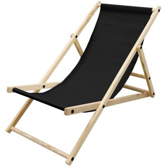 ECD Germany Ecd Germany - Sedia a Sdraio Pieghevole in Legno e Tessuto Nero Schienale Regolabile 3 Posizioni Reclinabili Carico fino a 120 kg Lettino Prendisole