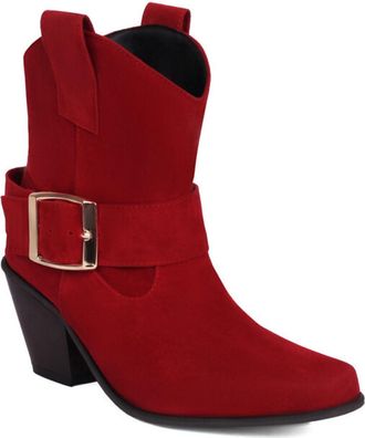 Generic Womens Western Ankle Boots Pointed Toe Block Heels with Buckle-Strap Durable Non-Slip Comfortable Slip-On Stylish Casual Daily Party Shoes,Red,4.5 UK