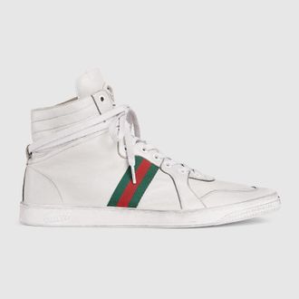 Gucci Mens Stretch High-top Sneaker, White, Leather