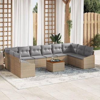 vidaXL Conjunto De Sof&aacute; De Jard&iacute;n 11 Pcs Beige, Gris Claro Vidaxl