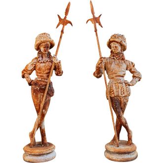 Biscottini International Biscottini - Pareja De Estatuillas De Fundici&oacute;n De Hierro L57xpr35xh167 Cm Acabado Con Efecto Blanco Envejecido