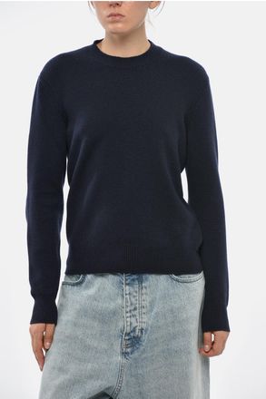 Bottega Veneta Maglia Girocollo in Misto Cashmere con Patch in Pelle Intrecciata Bottega Veneta