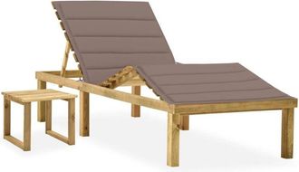 vidaXL Tumbona De Jard&iacute;n Con Mesa Y Coj&iacute;n De Madera De Pino Impregnada Vidaxl