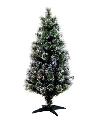 Nearly Natural 4Ft Snowy Pre-Lit Fiber Optic Artificial Christmas Tree With 40 Colorful Led Lights